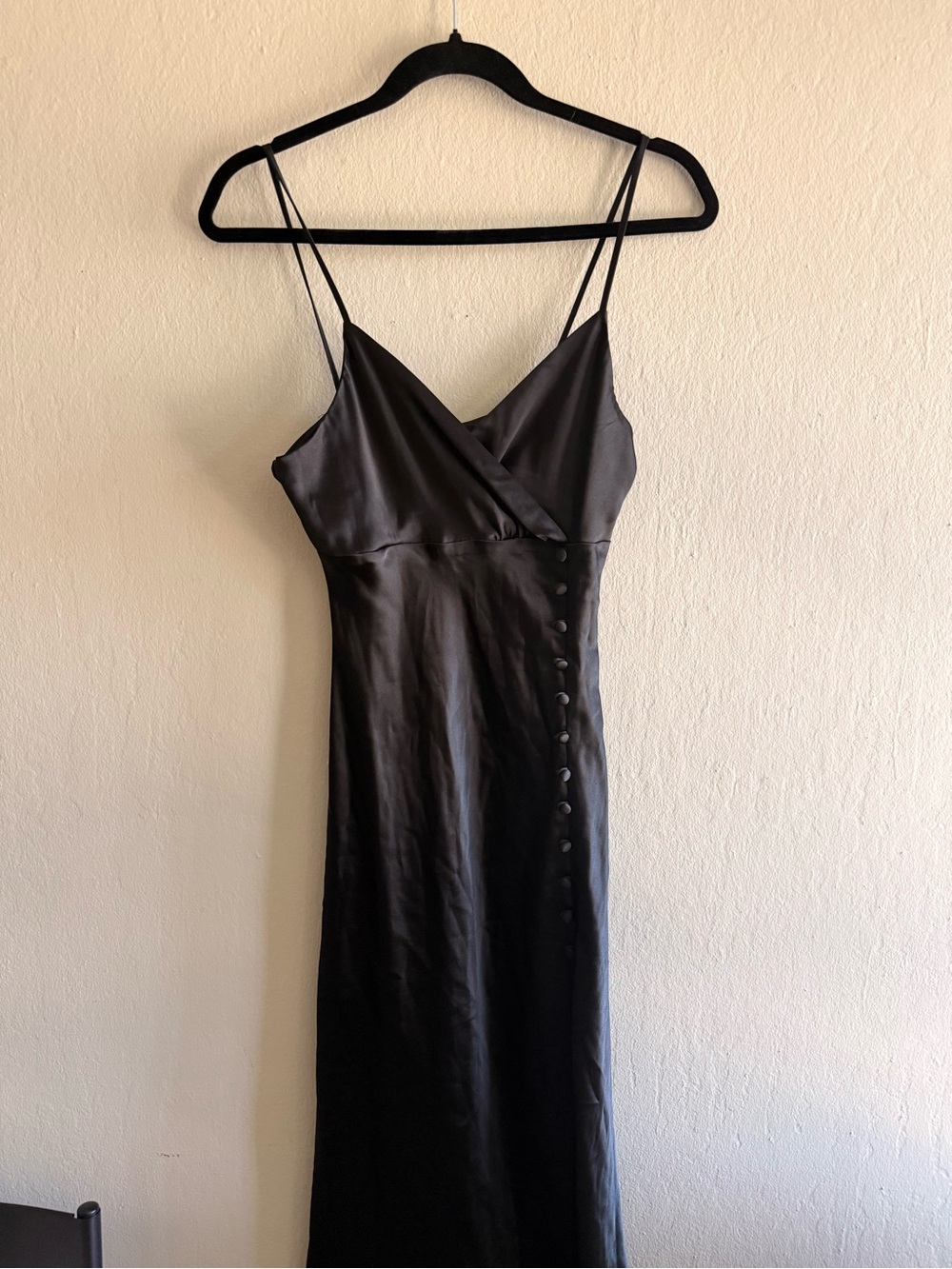 Zara Black Satin Strapless Slip Dress with Side Buttons